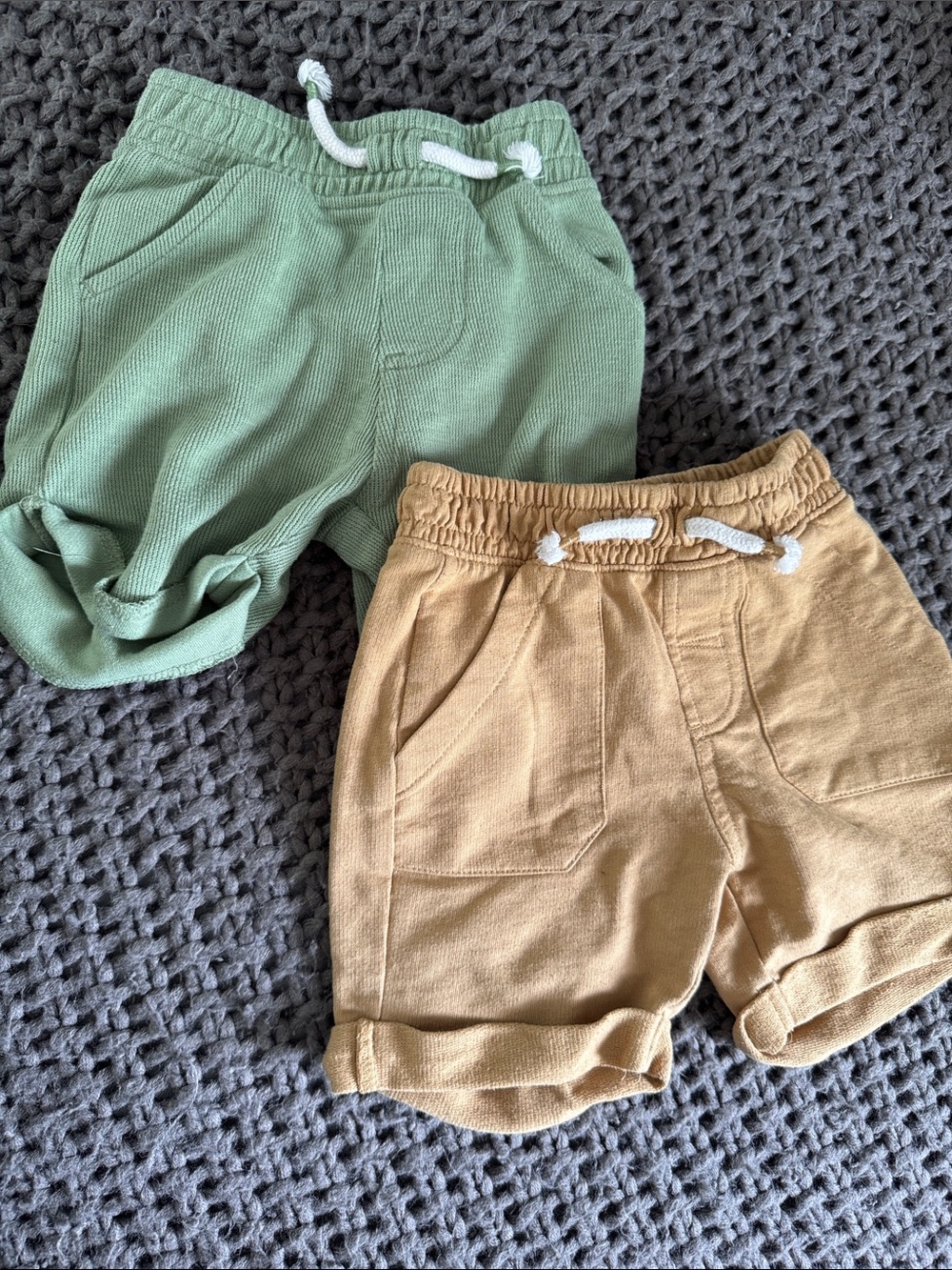 Kids Drawstring Cotton Shorts - Green and Tan